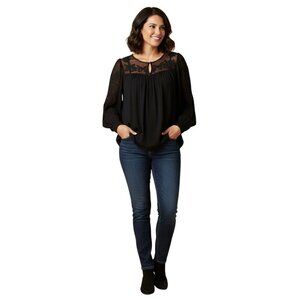 J. Jill NWT Black Lace Detail Pullover Top Balloon Lace Detail Sleeve Size M